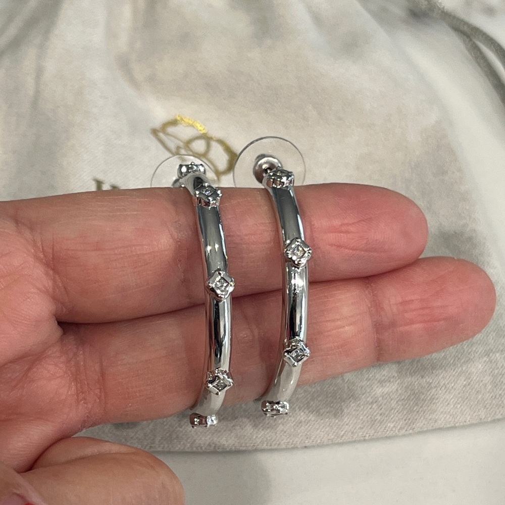 Kendra Scott Silver Hoop Earrings with Stud Accents - Picture 2 of 5